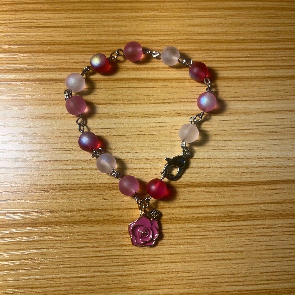 Elegant Pink Rose Charm Bracelet